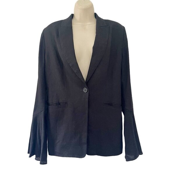 Free People Women's Sz S Black Linen Blend Bell Flared Sleeve Blazer Jacket - Picture 2 of 11